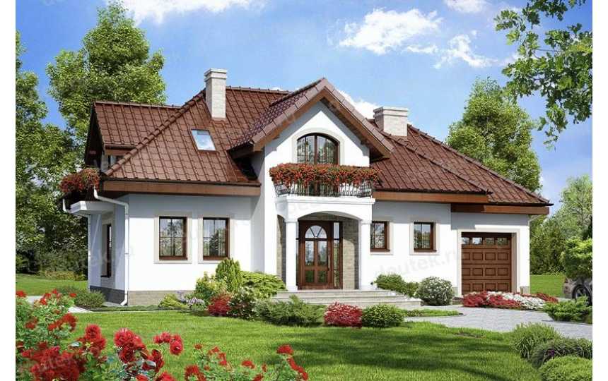 Проект узкого двухэтажного дома из пористого бетона с одноместным гаражом и камином - LG-2 LG-2
