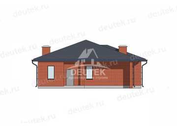 Проект узкого одноэтажного дома с навесом для автомобиля - LK-376