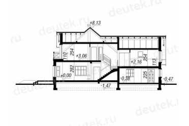 Проект двухэтажного дома из керамоблоков с мансардой и двухместным гаражом DTV100198